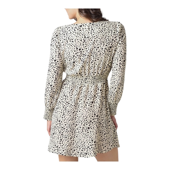 BB Dakota 'Spot A Cutie' Smocked Mini Dress Cream with Black Spots Size L - Picture 3 of 9